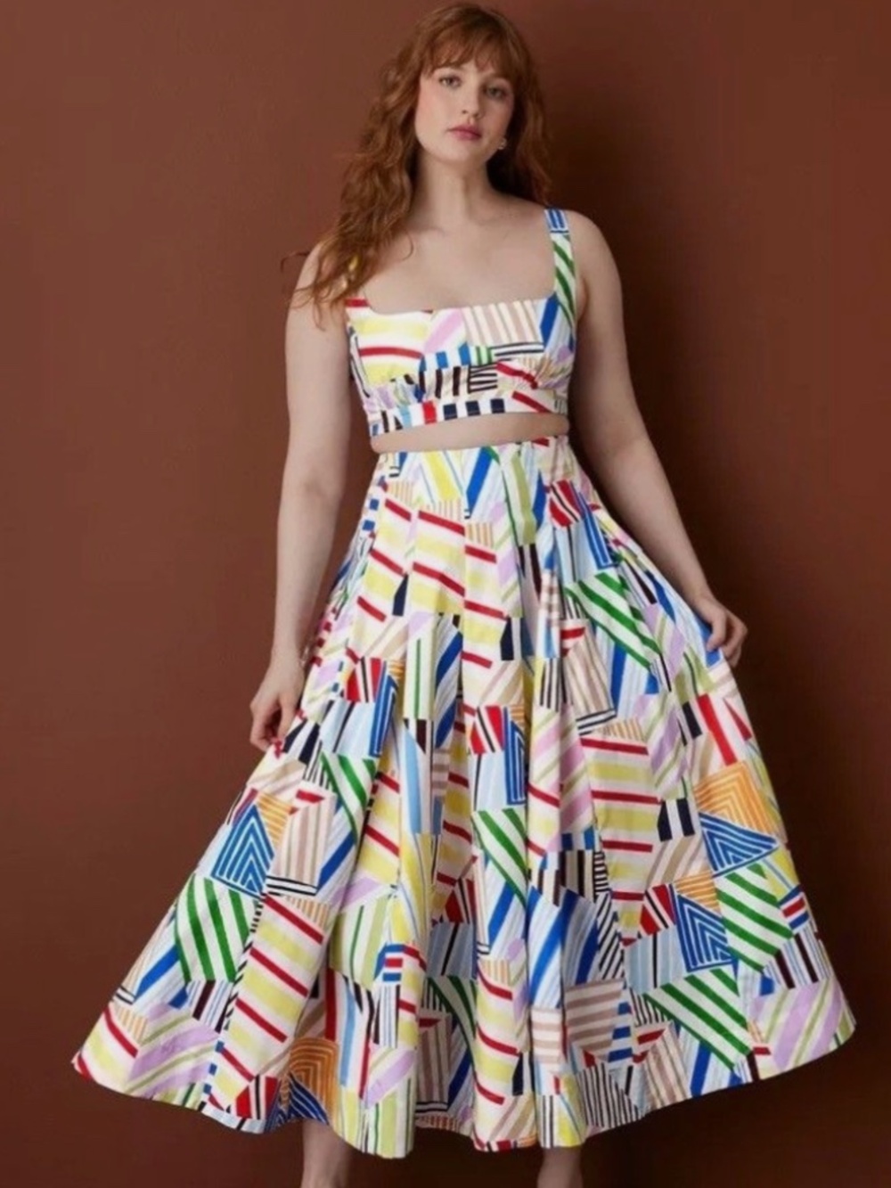 Rosie Assoulin x Target Pleated Poplin Madras Midi Skirt NWT - 16